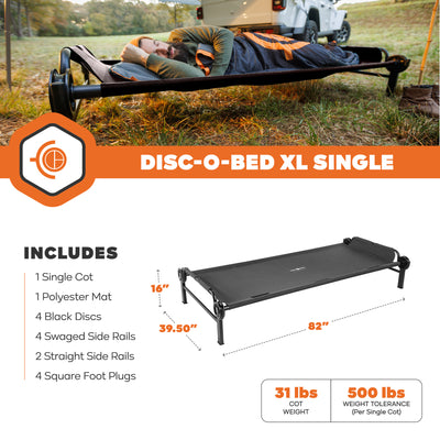 Disc-O-Bed Single Cot, Portable Sleep Solution for Tents & Cabins, Black, XL - VMInnovations