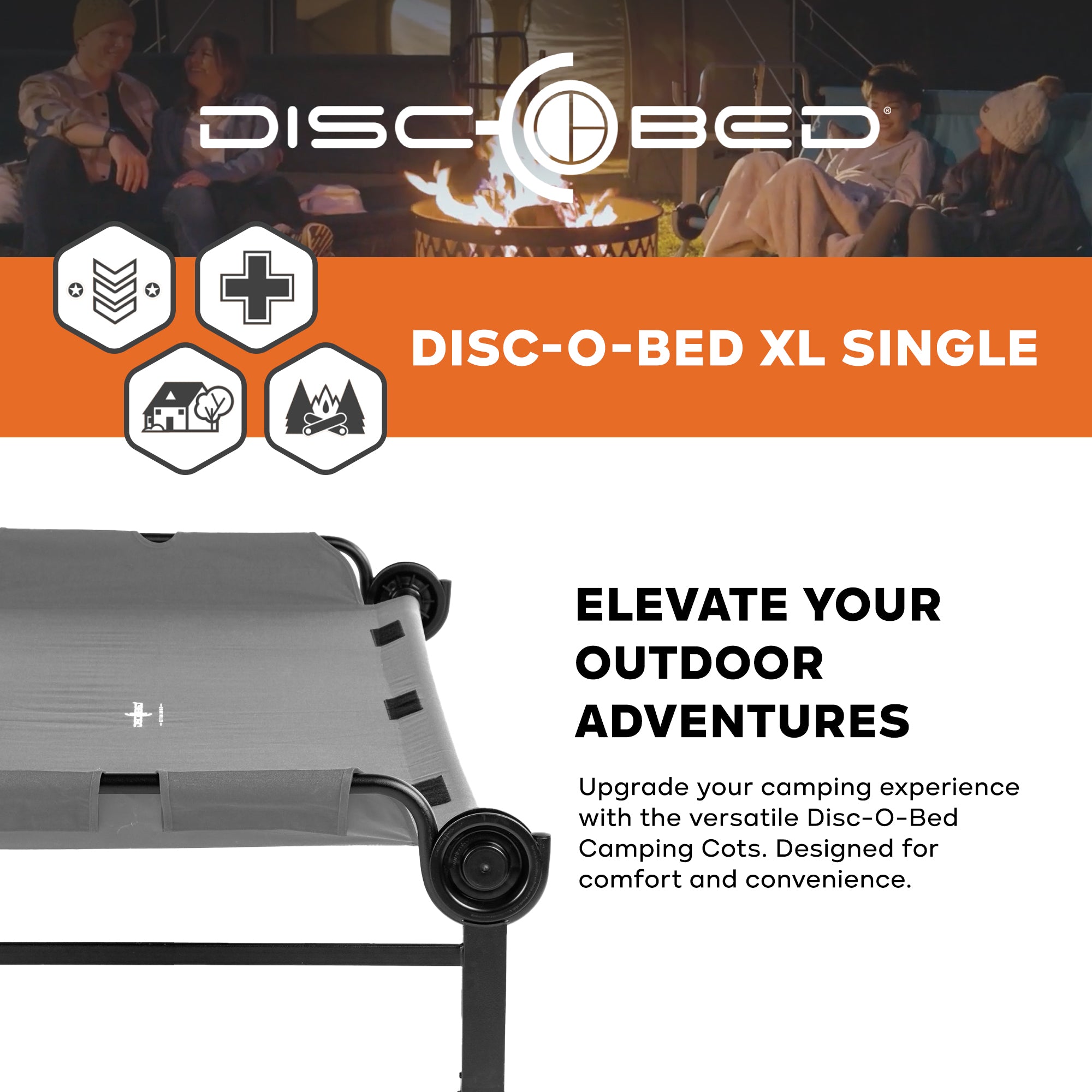 Disc-O-Bed Single Cot, Portable Sleep Solution for Tents & Cabins, Grey, XL