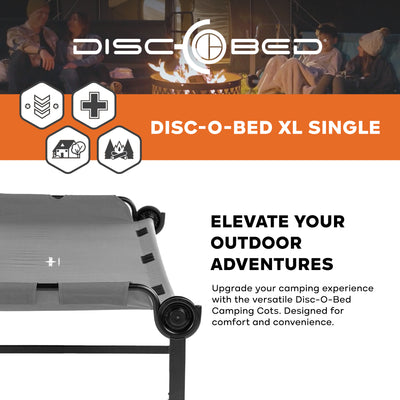 Disc-O-Bed Single Cot, Portable Sleep Solution for Tents & Cabins, Grey, XL