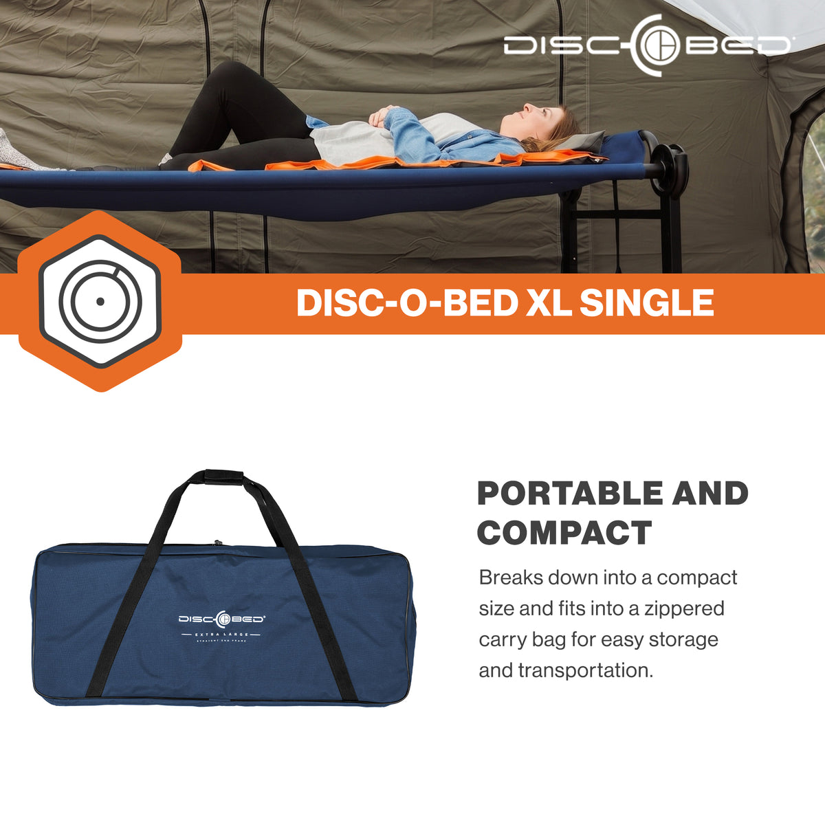 Disc-O-Bed Single Cot, Portable Sleep Solution for Tents & Cabins XL (Open Box) - VMInnovations