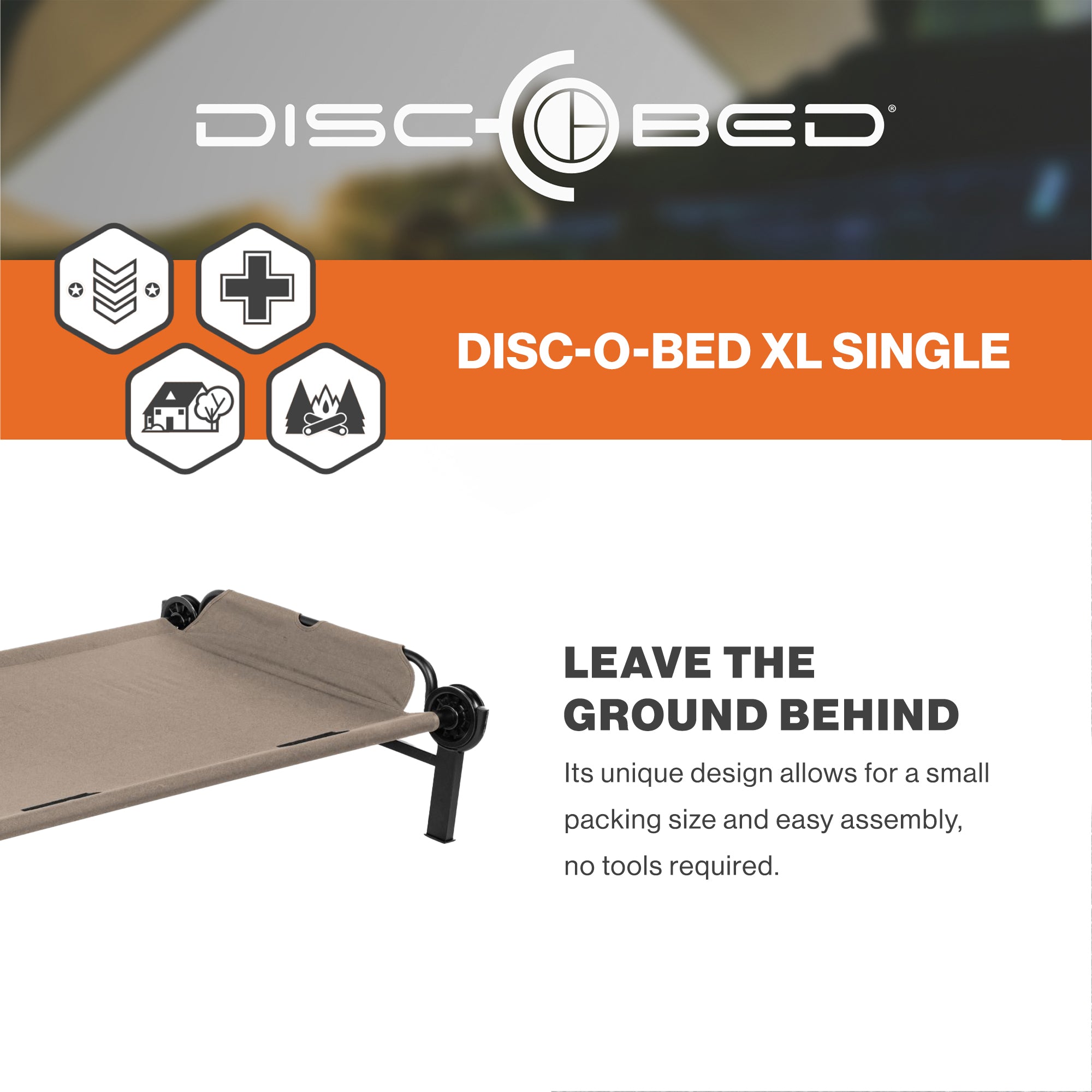 Disc-O-Bed Single Cot, Portable Sleep Solution for Tents and Cabins, Tan, XL - VMInnovations