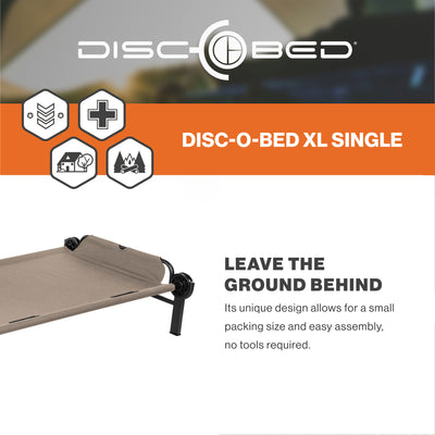 Disc-O-Bed Single Cot, Portable Sleep Solution for Tents and Cabins, Tan, XL - VMInnovations