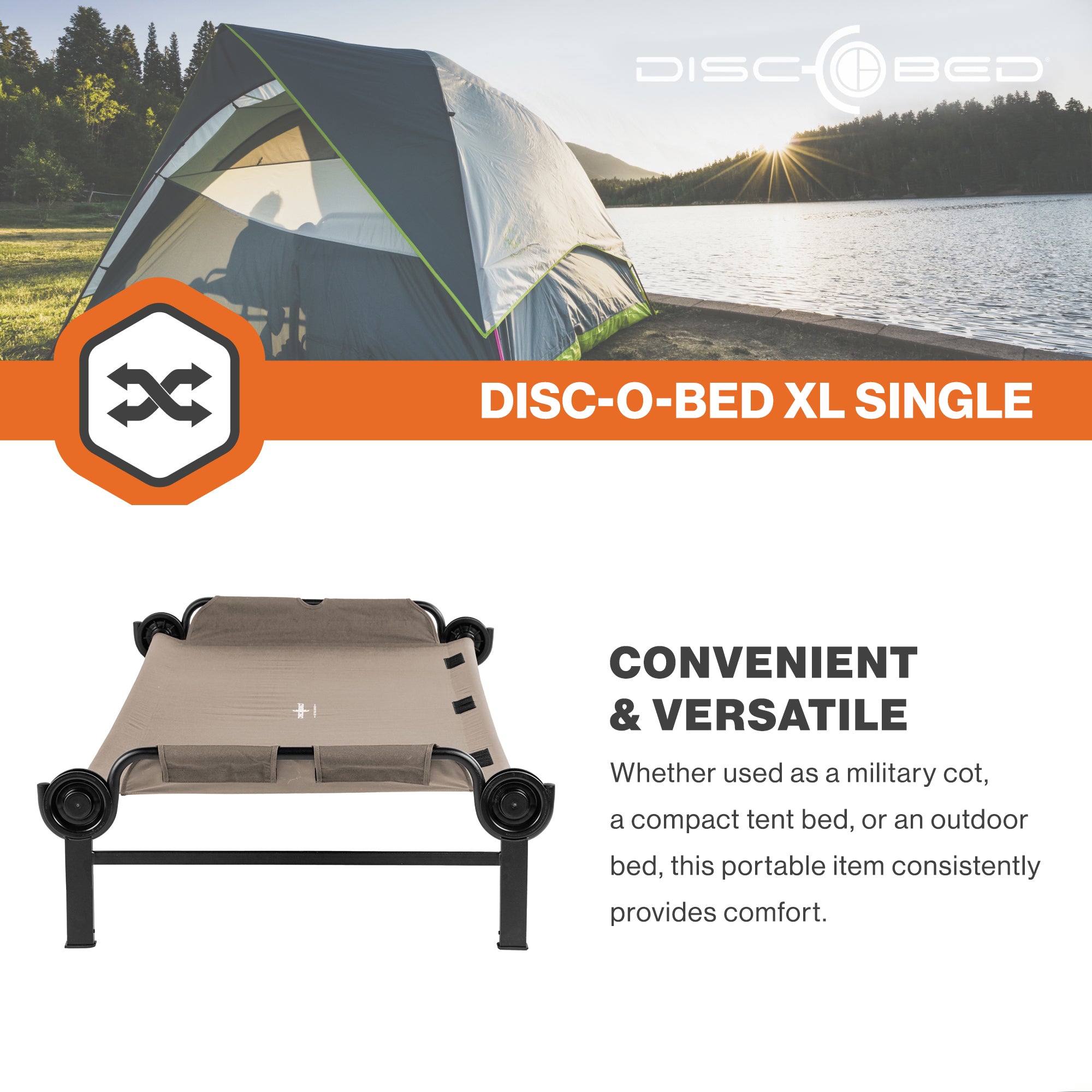 Disc-O-Bed Single Cot, Portable Sleep Solution for Tents and Cabins, Tan, XL - VMInnovations