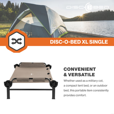 Disc-O-Bed Single Cot, Portable Sleep Solution for Tents and Cabins, Tan, XL - VMInnovations