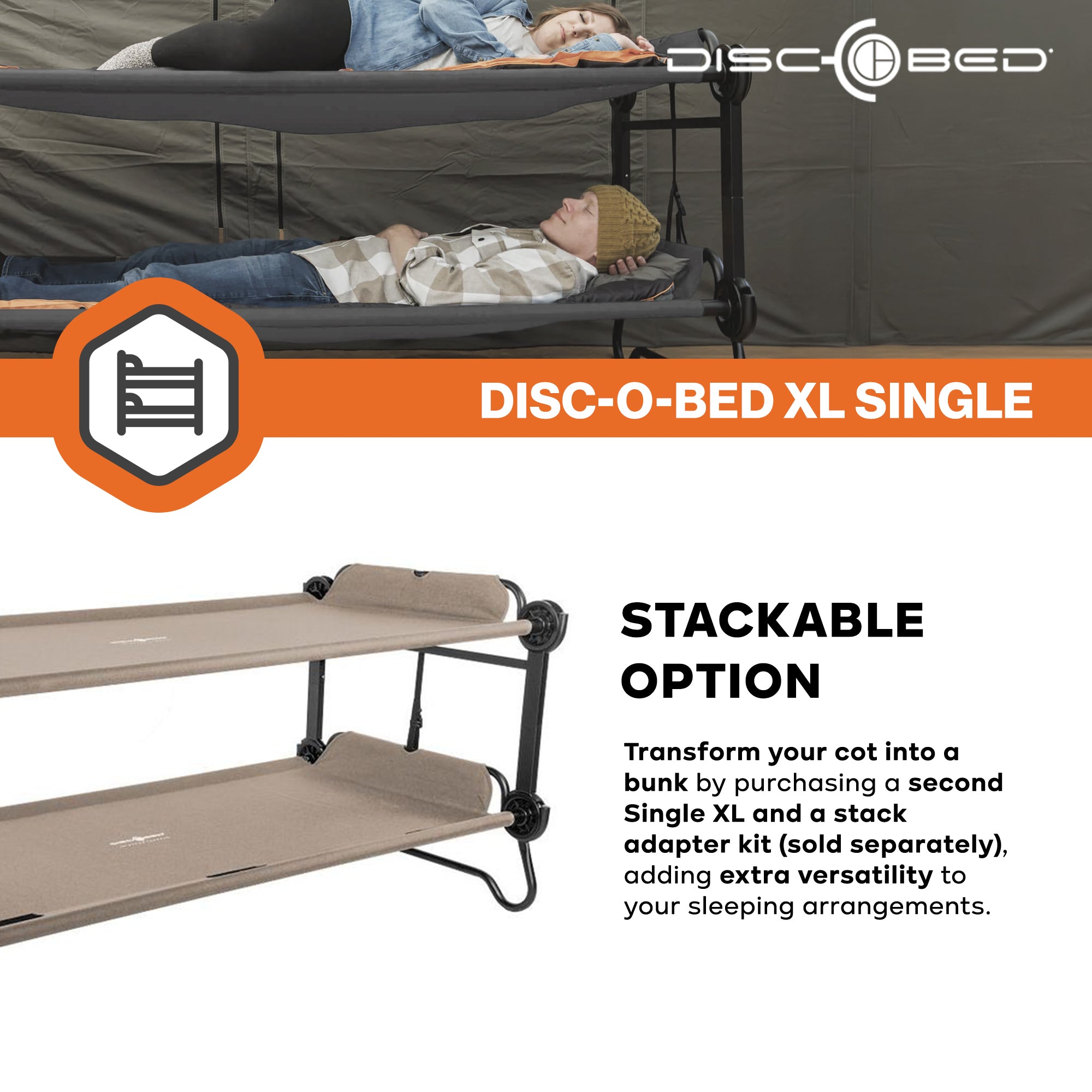 Disc-O-Bed Single Cot, Portable Sleep Solution for Tents and Cabins, Tan, XL - VMInnovations