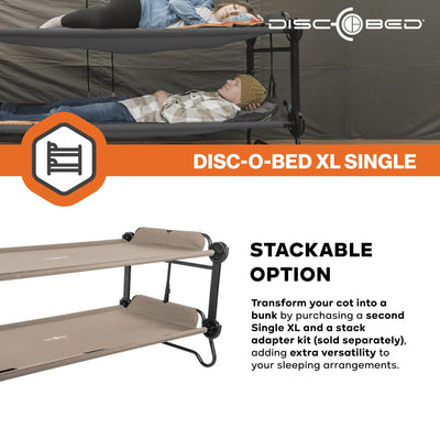 Disc-O-Bed Single Cot, Portable Sleep Solution for Tents and Cabins, Tan, XL - VMInnovations
