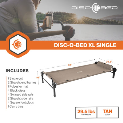 Disc-O-Bed Single Cot, Portable Sleep Solution for Tents and Cabins, Tan, XL - VMInnovations