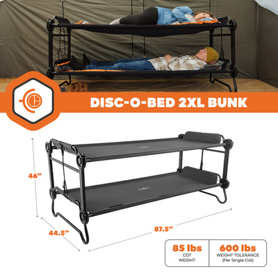 Disc-O-Bed 2XL Outdoor Convertible 2 Person Portable Camping Bunking Cots, Black - VMInnovations
