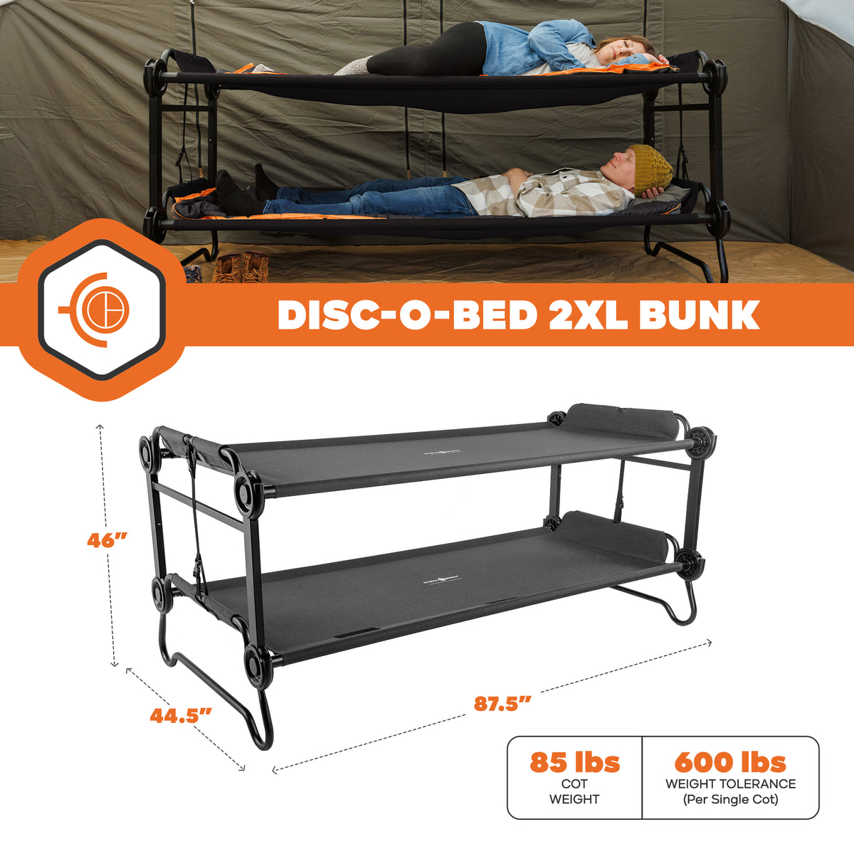 Disc-O-Bed 2XL Outdoor Convertible 2 Person Camping Bunking Cots(Open Box)