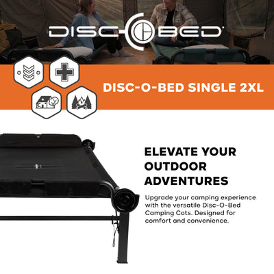 Disc-O-Bed Single Cot, Portable Sleep Solution for Tents, Cabins, Black, 2XL - VMInnovations