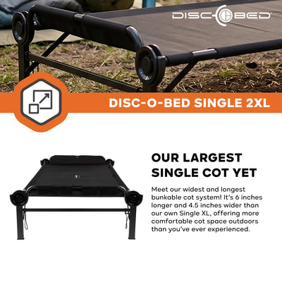 Disc-O-Bed Single Cot, Portable Sleep Solution for Tents, Cabins, Black, 2XL - VMInnovations