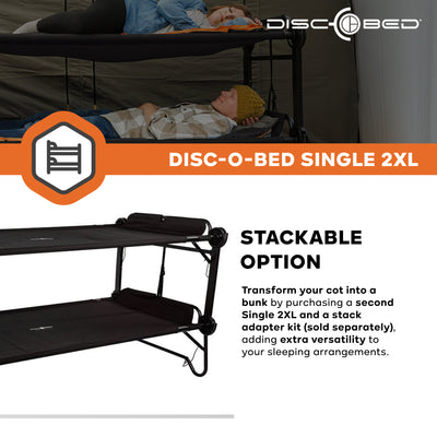Disc-O-Bed Single Cot, Portable Sleep Solution for Tents, Cabins, Black, 2XL - VMInnovations