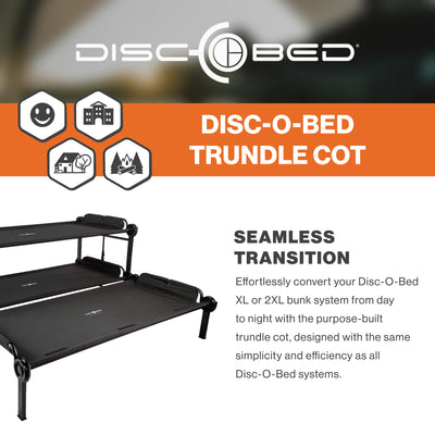 Disc-O-Bed Trundle Cot for XL or 2XL Bunk System with Zippered Carry Bag, Black - VMInnovations
