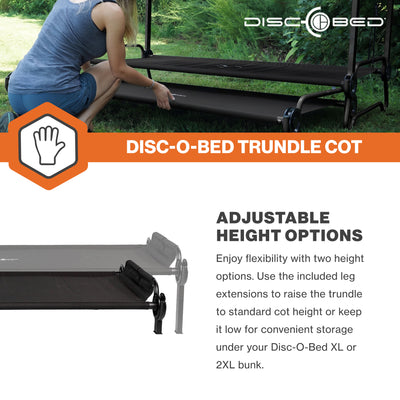 Disc-O-Bed Trundle Cot for XL or 2XL Bunk System with Zippered Carry Bag, Black - VMInnovations