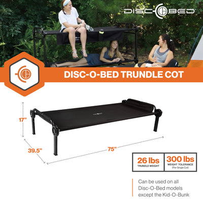 Disc-O-Bed Trundle Cot for XL or 2XL Bunk System with Zippered Carry Bag, Black - VMInnovations