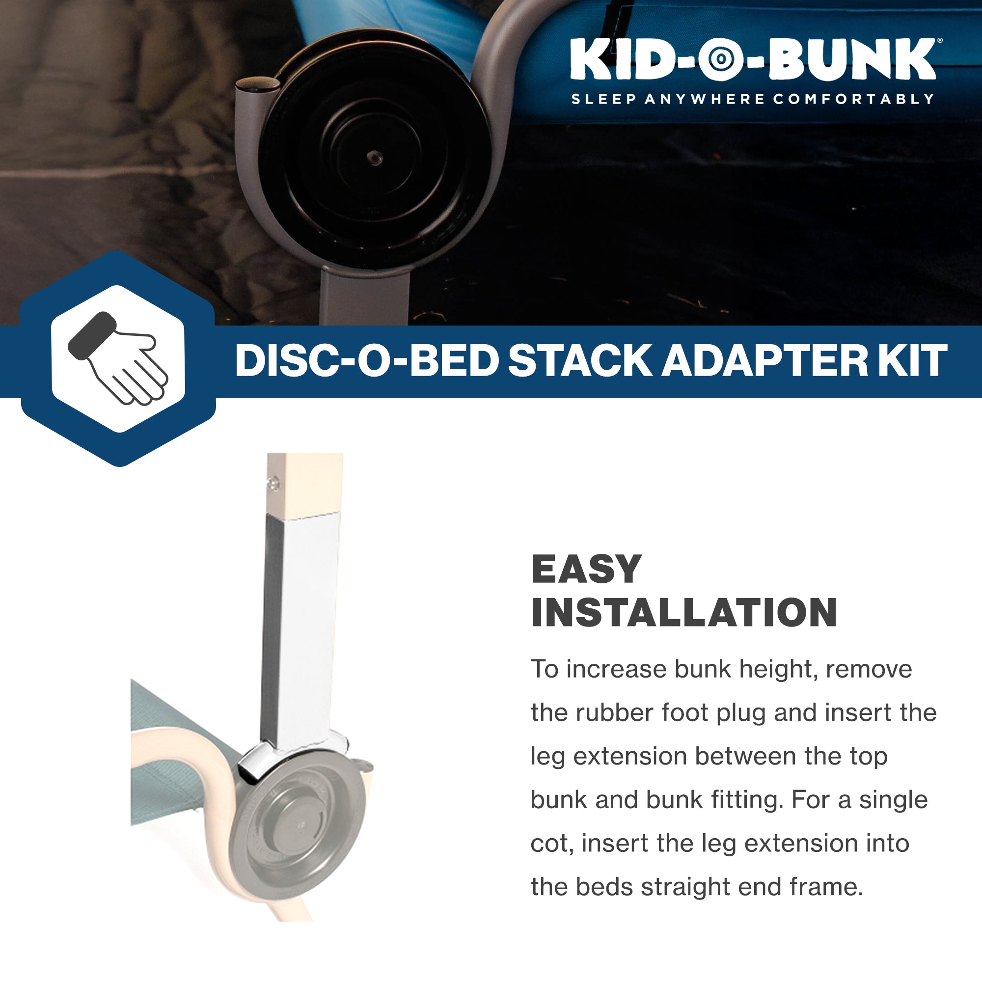 Disc-O-Bed Stack Adapter Kit for Kid-O-Bed and Kid-O-Bunk Cot Systems, Silver - VMInnovations