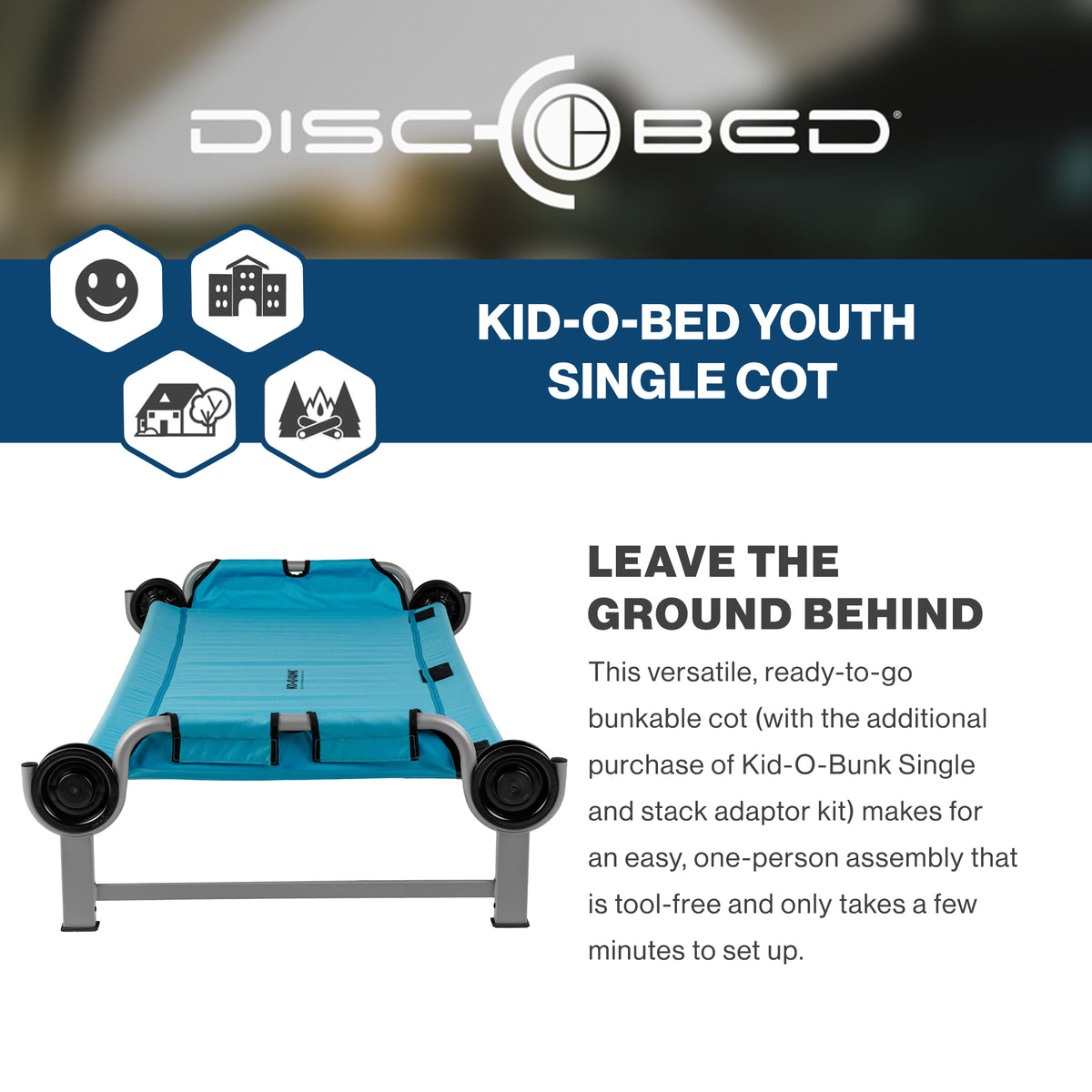 Disc-O-Bed Youth Single Cot Kid-O-Bed with Storage & Carry Bag, Teal (Open Box)