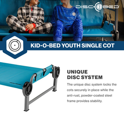 Disc-O-Bed Youth Single Cot Kid-O-Bed with Storage & Carry Bag, Teal (Open Box)