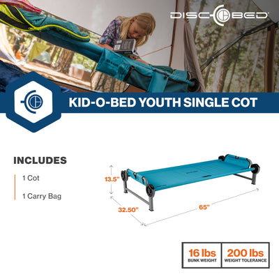 Disc-O-Bed Youth Single Cot Kid-O-Bed with Storage & Carry Bag, Teal (Open Box)