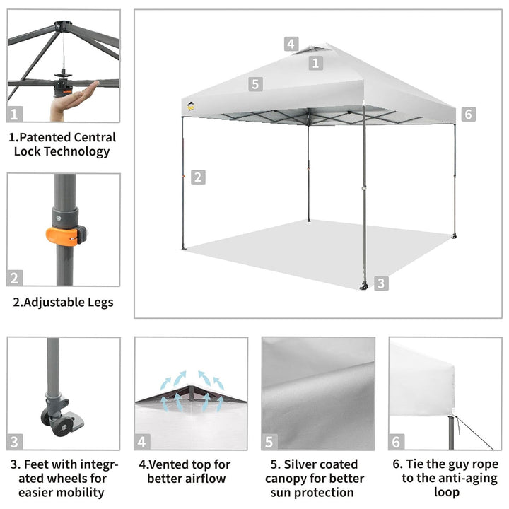 Crown Shades Pop Up Canopy, 10x10 ft Adjustable Tent w/Push Setup, White (Used)