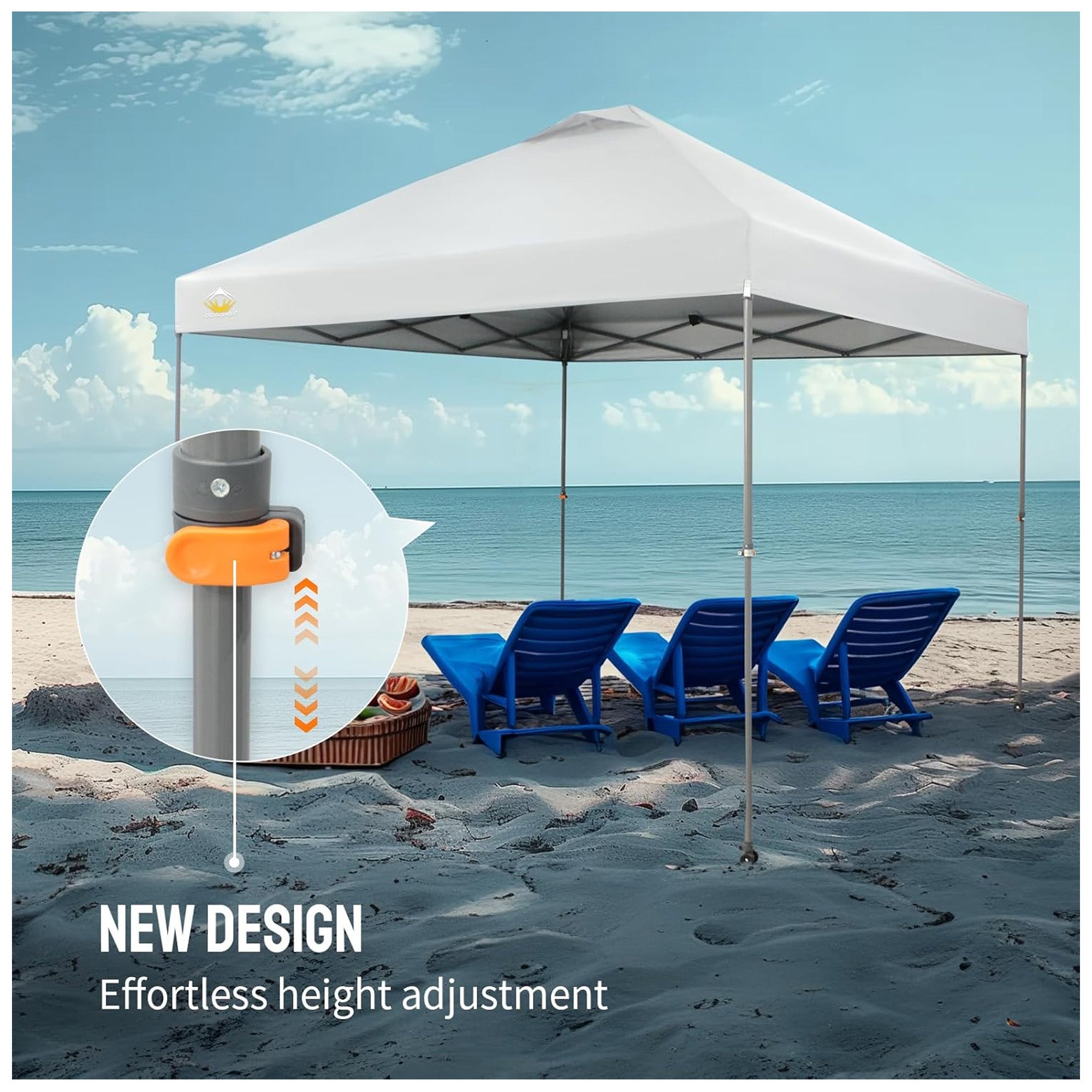 Crown Shades Pop Up Canopy, 10x10 ft Adjustable Tent w/Push Setup, White (Used) - VMInnovations
