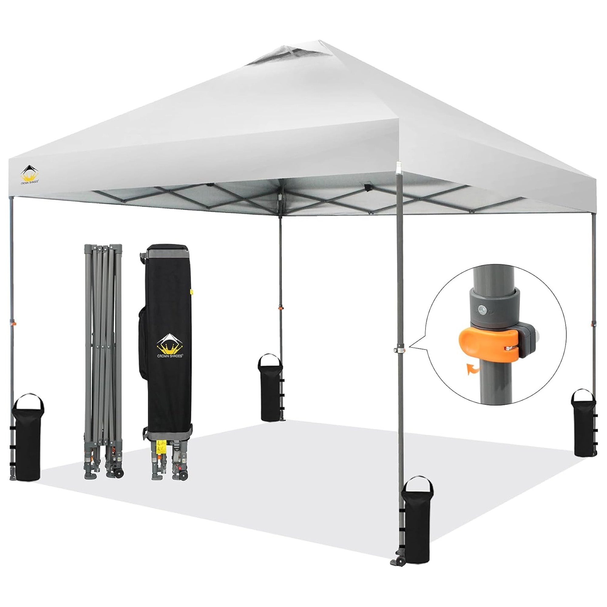 Crown Shades Pop Up Canopy, 10x10 ft Adjustable Tent w/Push Setup, White (Used) - VMInnovations