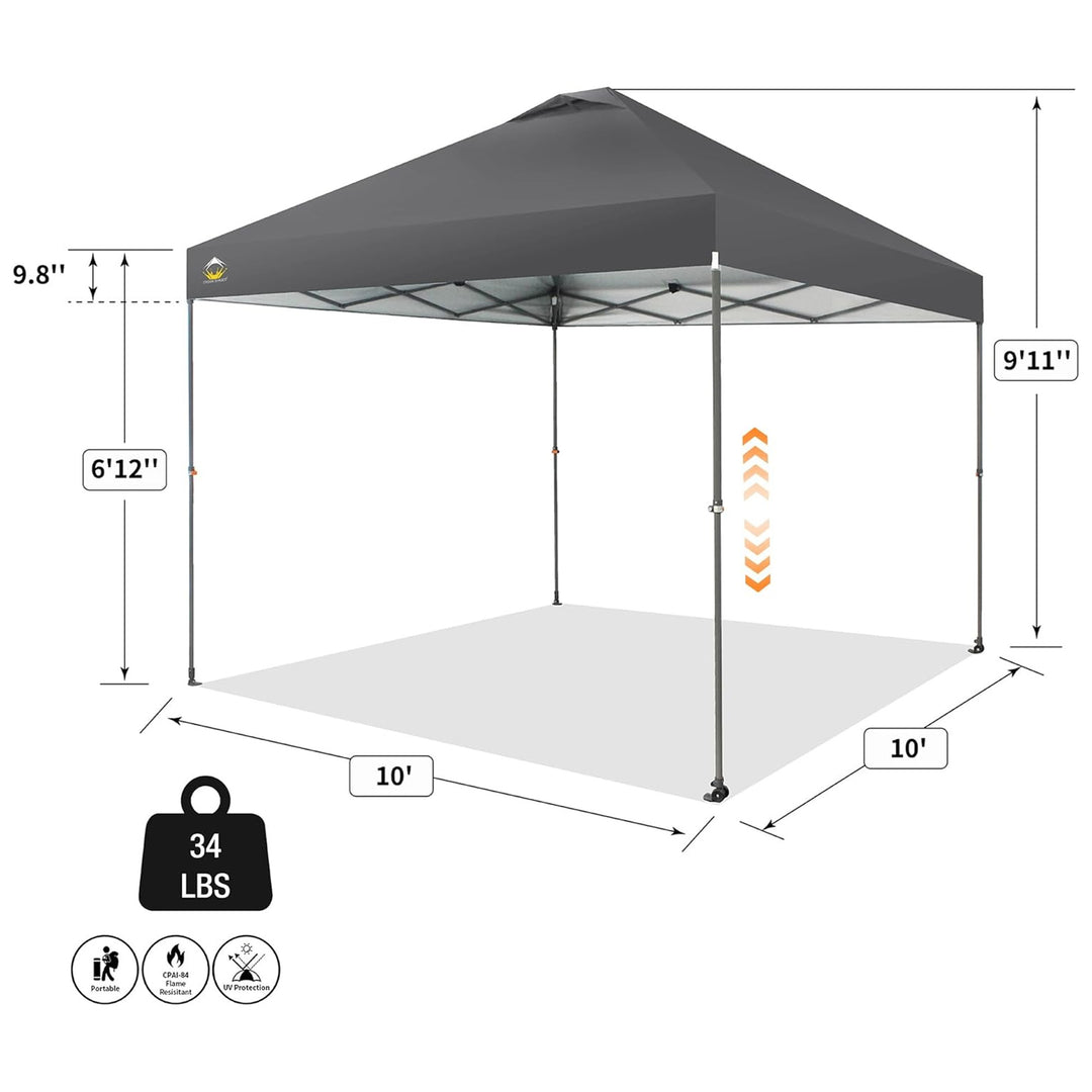 Crown Shades Pop Up Canopy, 10x10 ft Adjustable Tent with One Push Setup, Grey (Used)