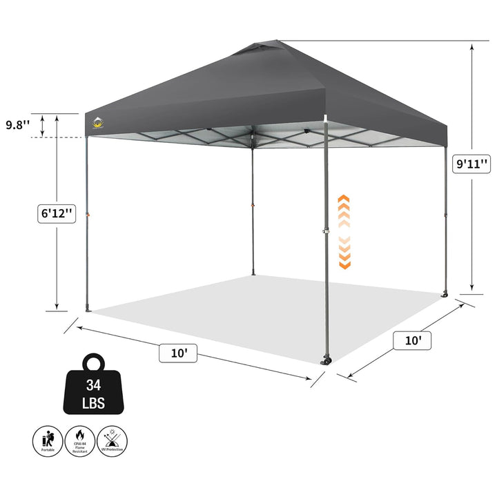 Crown Shades Pop Up Canopy, 10x10 ft Adjustable Tent with One Push Setup, Grey (Used)