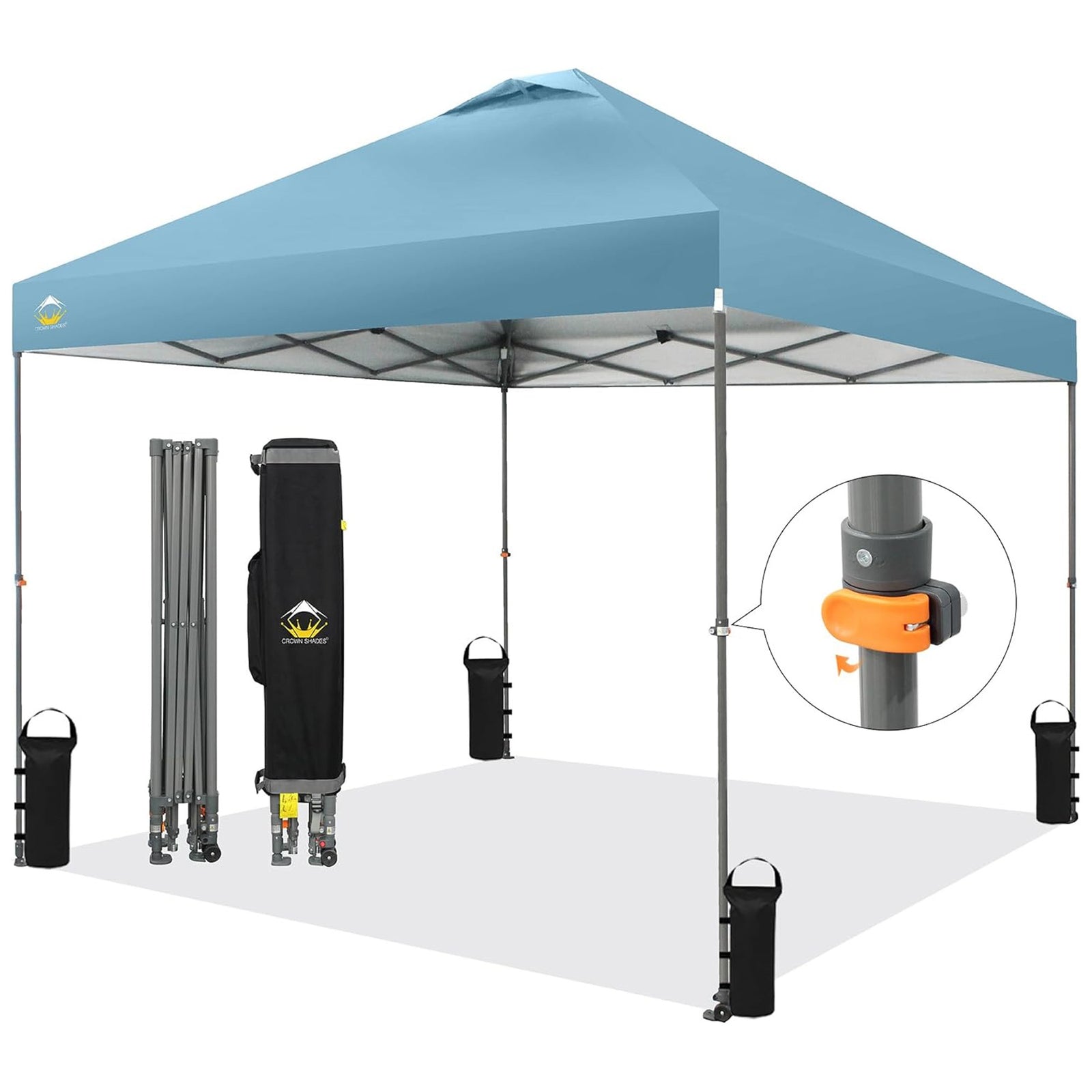 Crown Shades Pop Up Canopy 10x10' Adjustable w/One Push Setup, Cyan Blue (Used) - VMInnovations