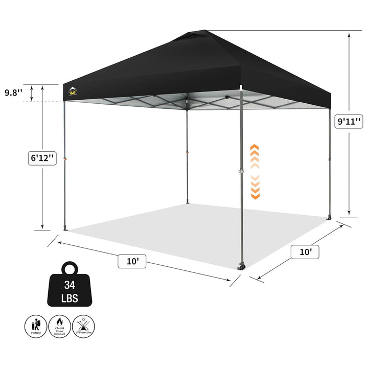 Crown Shades Pop Up Canopy, 10x10Ft Adjustable Tent w/One Push Setup,Black(Used)