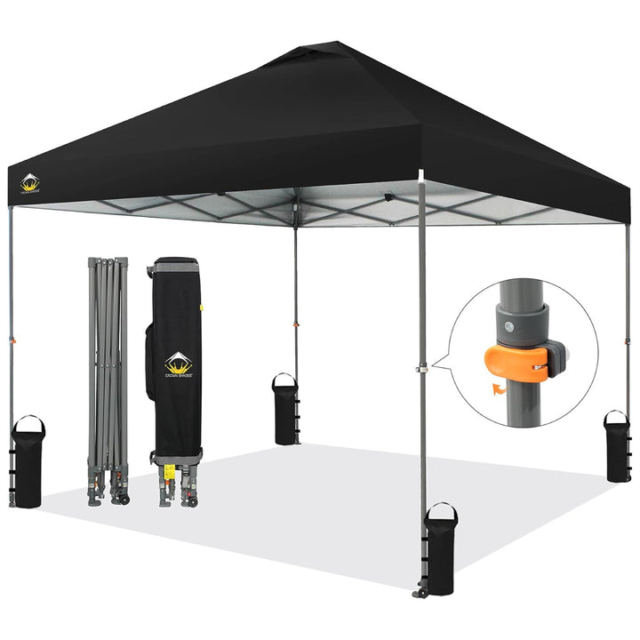 Crown Shades Pop Up Canopy, 10x10Ft Adjustable Tent w/One Push Setup,Black(Used)