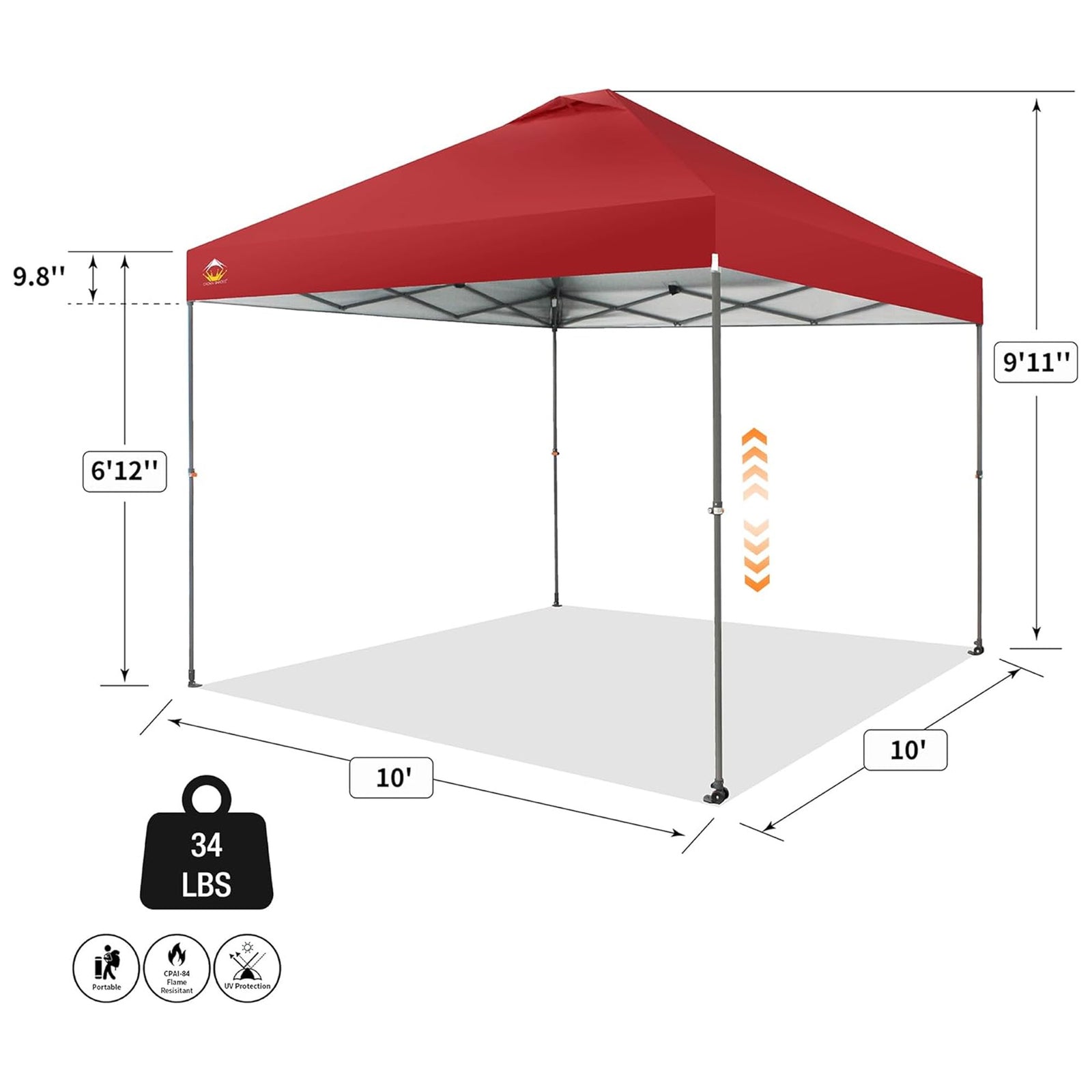 Crown Shades Pop Up Canopy, 10x10 ft Adjustable Tent with One Push Setup, Red (Used) - VMInnovations