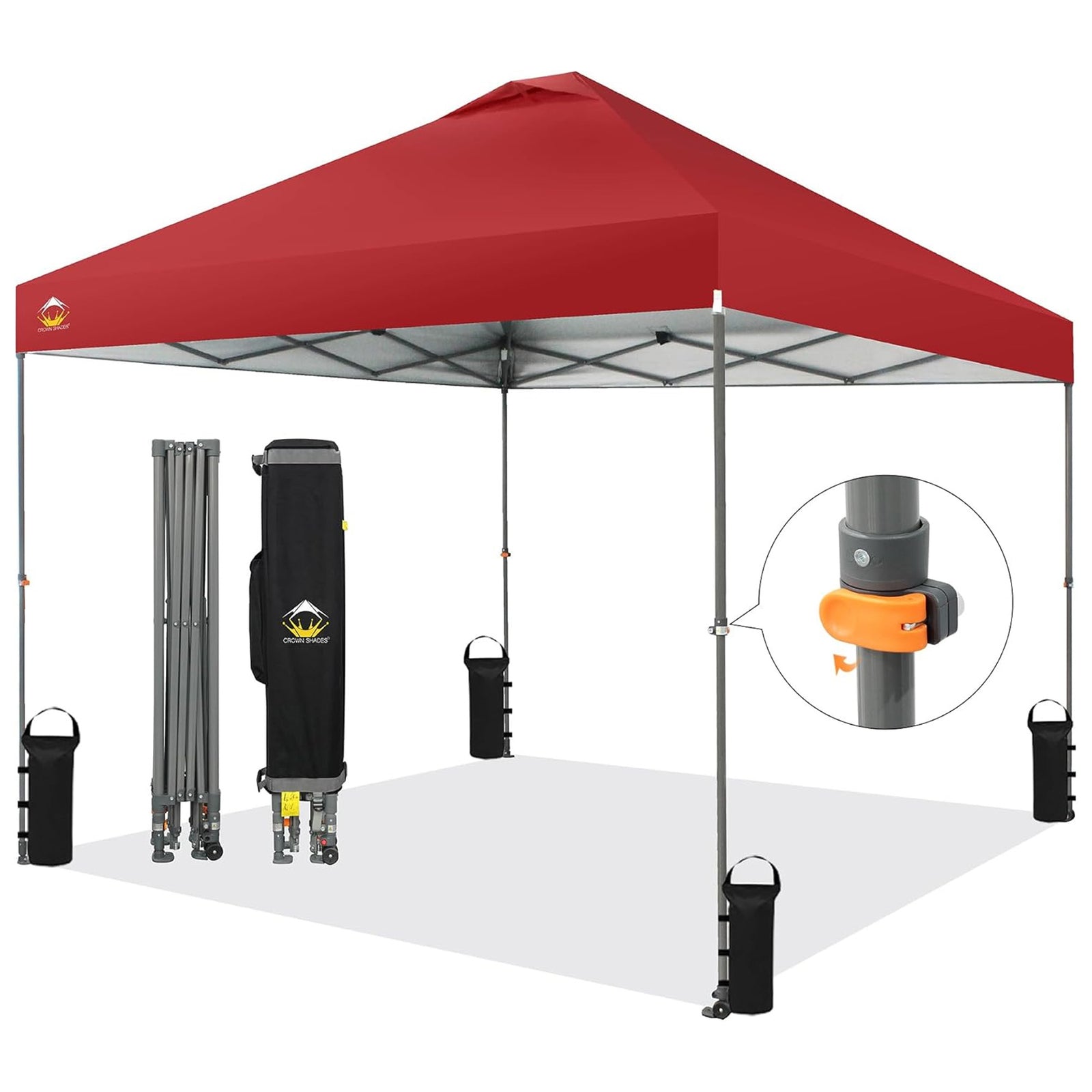 Crown Shades Pop Up Canopy, 10x10 ft Adjustable Tent with One Push Setup, Red (Used) - VMInnovations