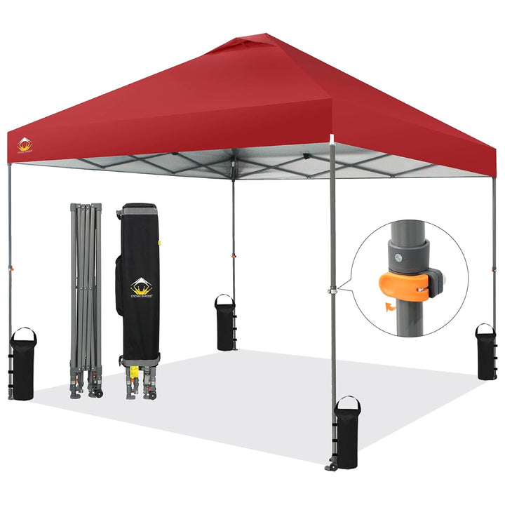 Crown Shades Pop Up Canopy, 10x10 ft Adjustable Tent with One Push Setup, Red (Used) - VMInnovations