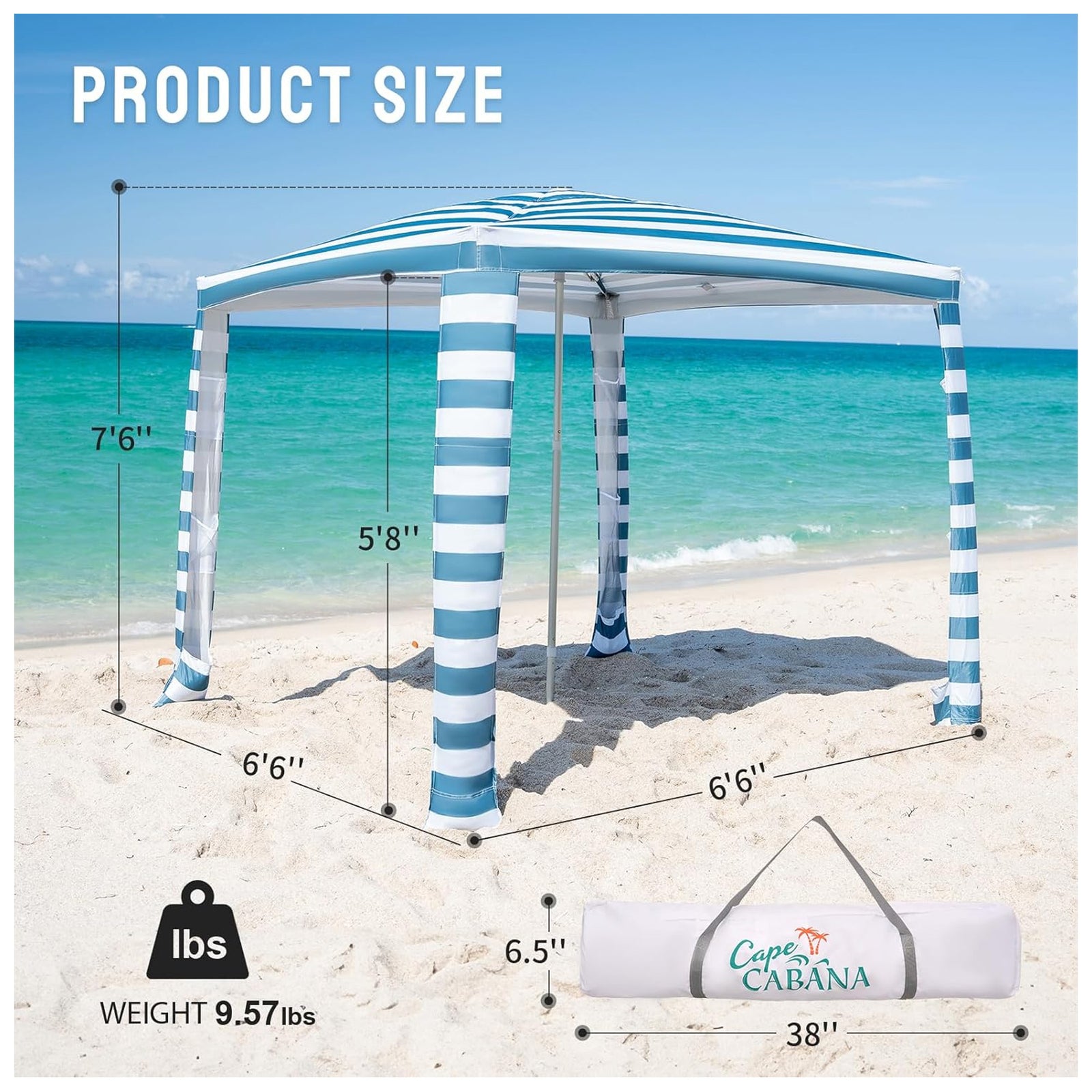 Crown Shades Cabana, 6.5x6.5' Pop Up Tent w/ UPF50+ Protection, Cyan Blue (Used) - VMInnovations