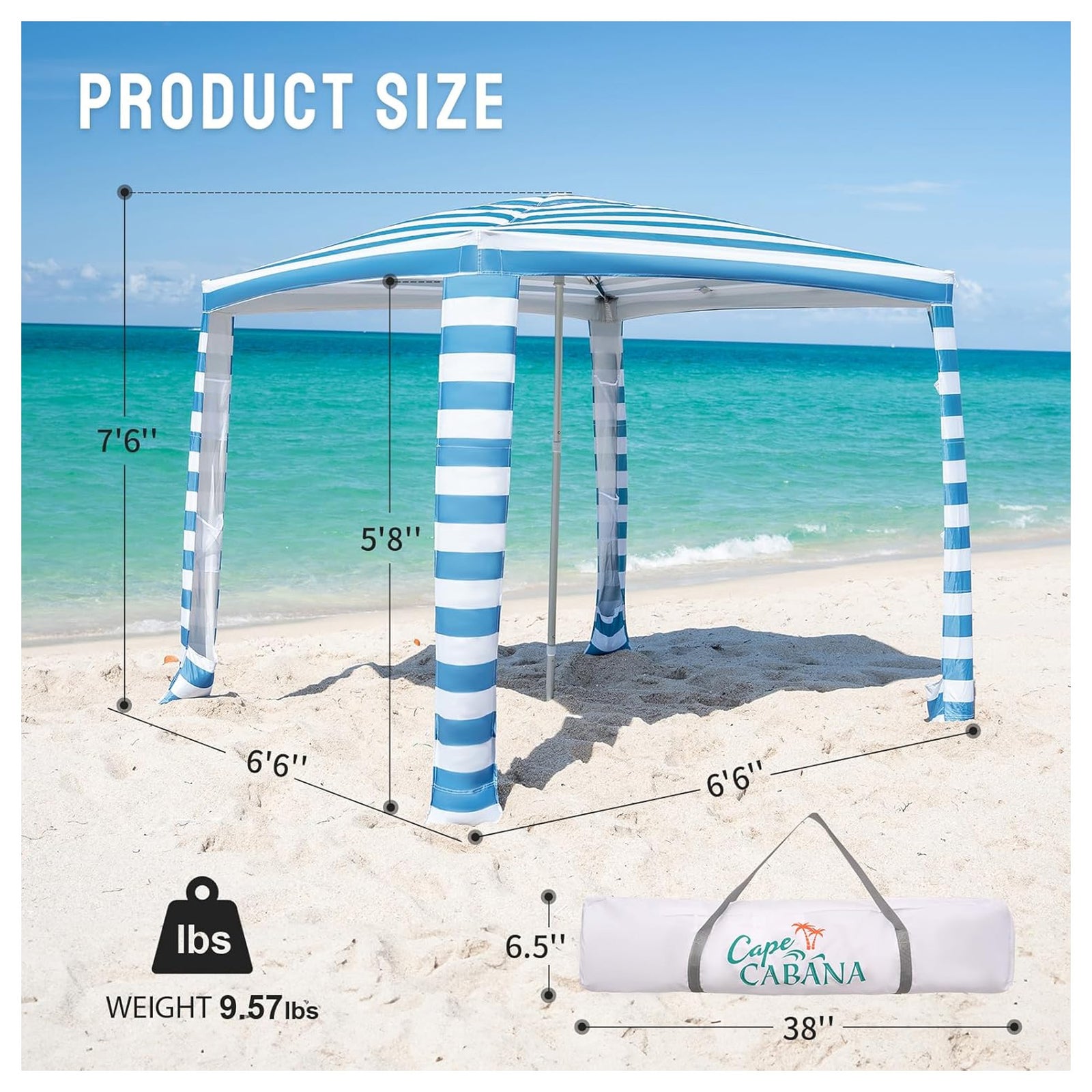 Crown Shades Cabana, 6.5x6.5' Pop Up Tent w/UPF50+ Protection, Sky Blue (Used) - VMInnovations