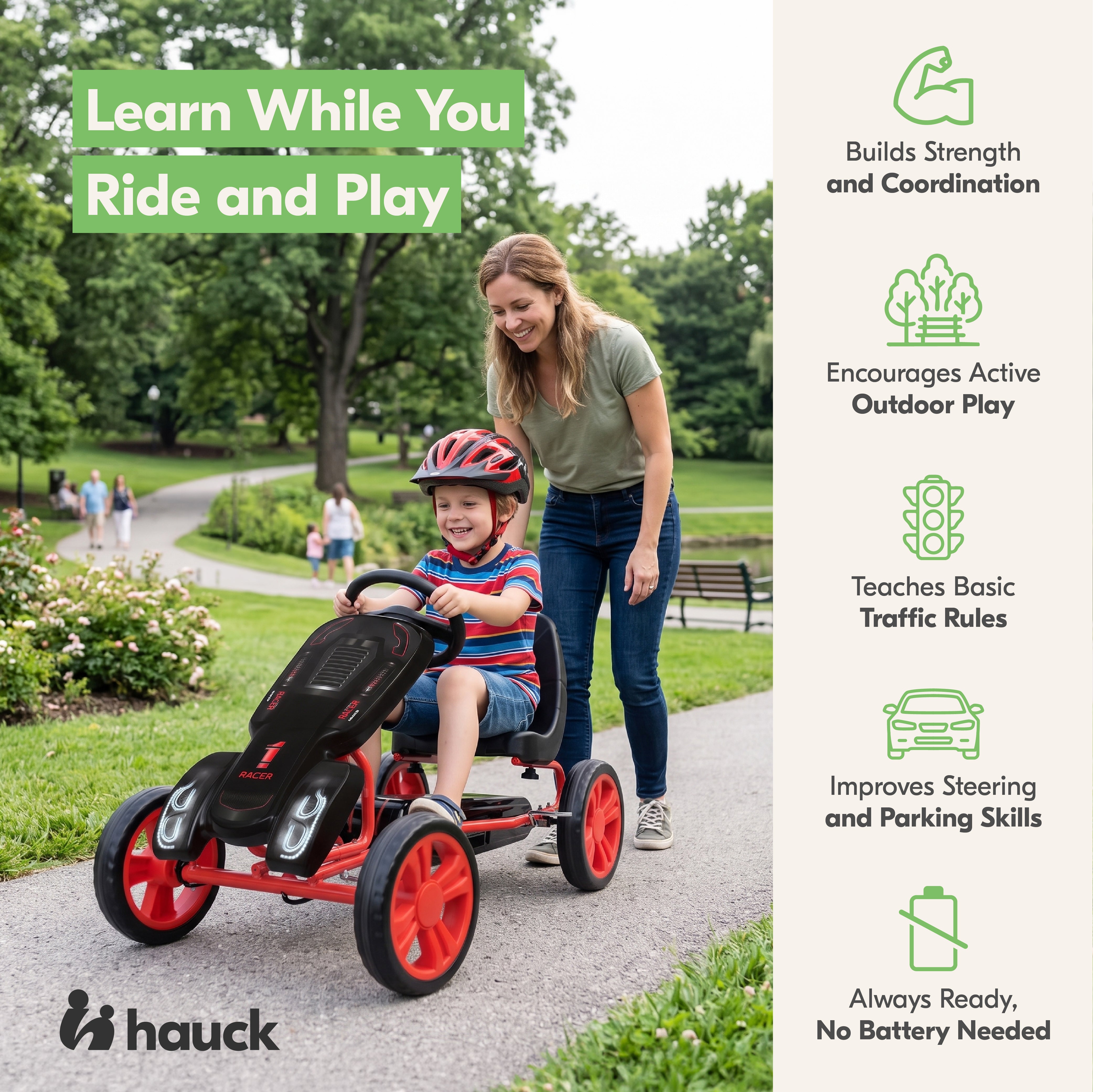 hauck Speedster Pedal Go Kart & Adjustable Bucket Seat, Kids Ages 4-8, Black/Red - VMInnovations