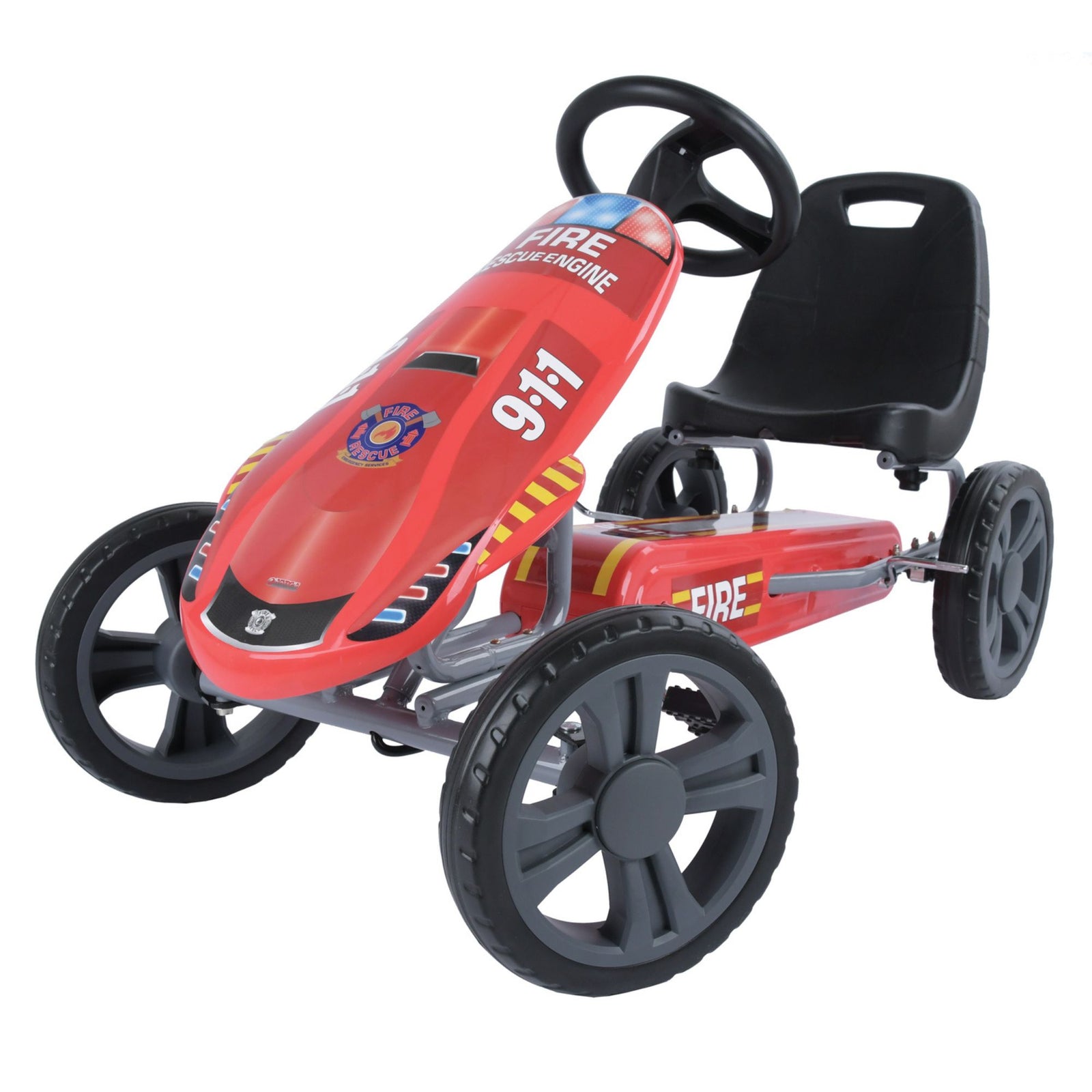 hauck Speedster Pedal Go Kart with Bucket Seat for Kids Ages 4 to 8, Fire Rescue - VMInnovations