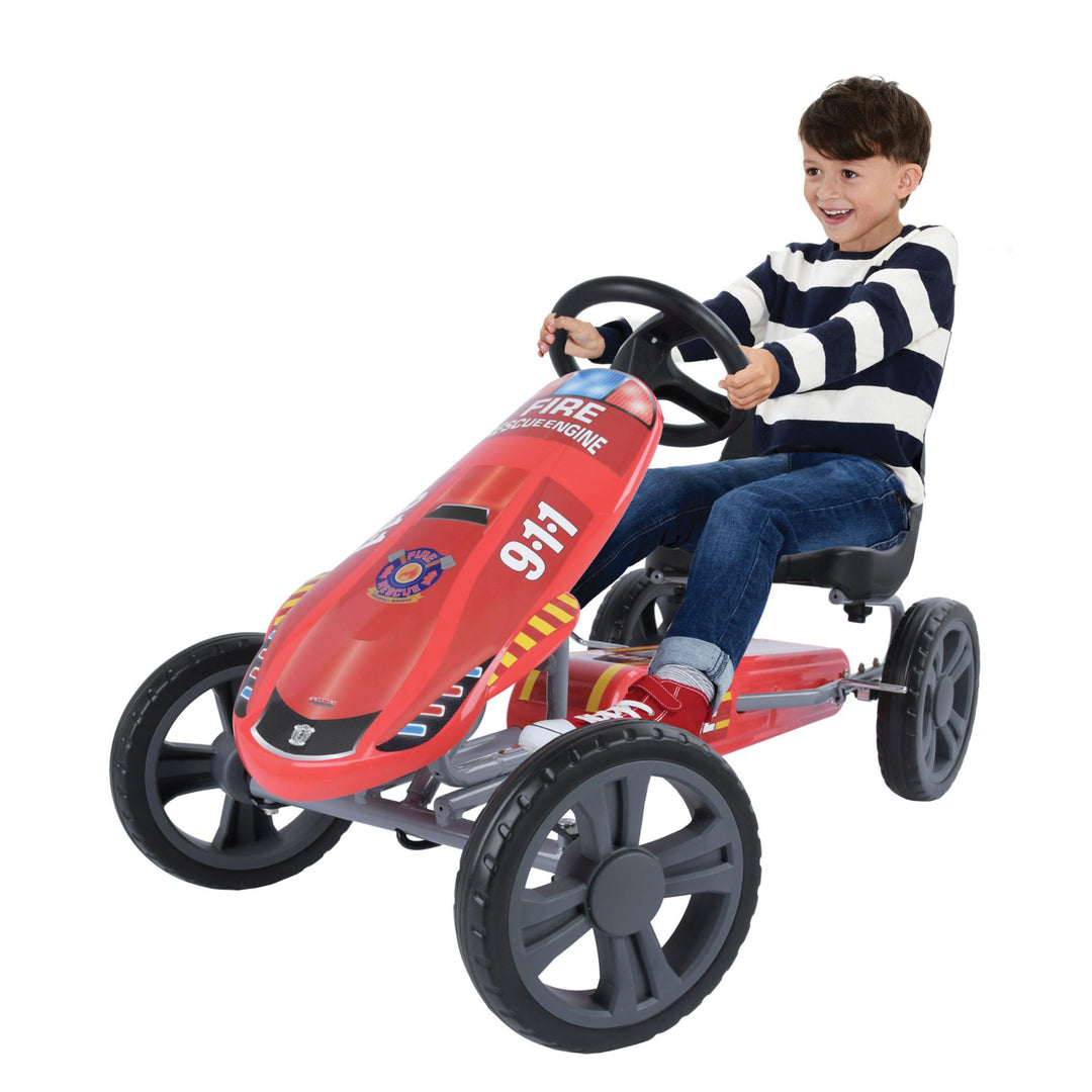 Hauck Speedster Pedal Go Kart with Bucket Seat for Kids Ages 4 to 8, Fire Rescue