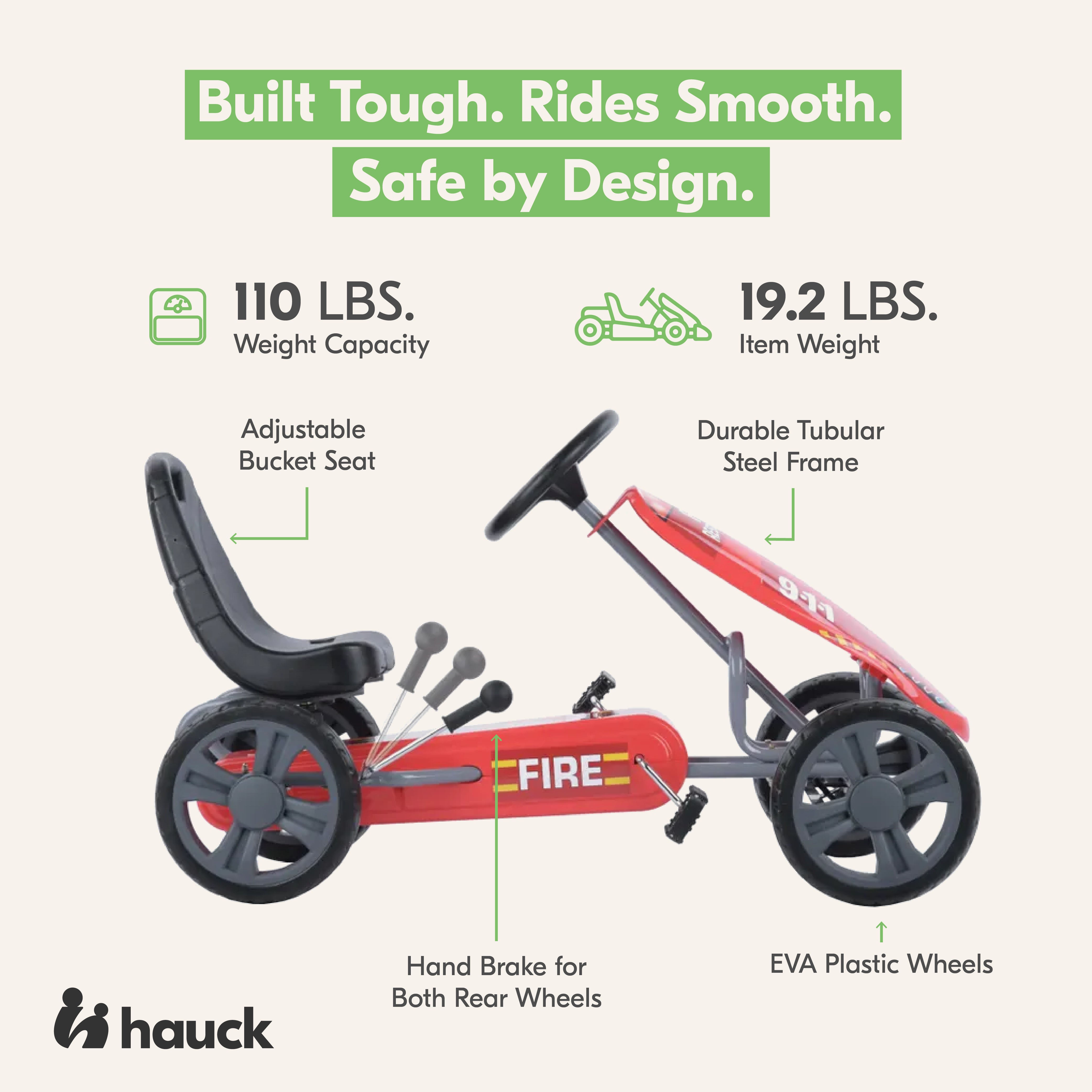 hauck Speedster Pedal Go Kart with Bucket Seat for Kids Ages 4 to 8, Fire Rescue - VMInnovations