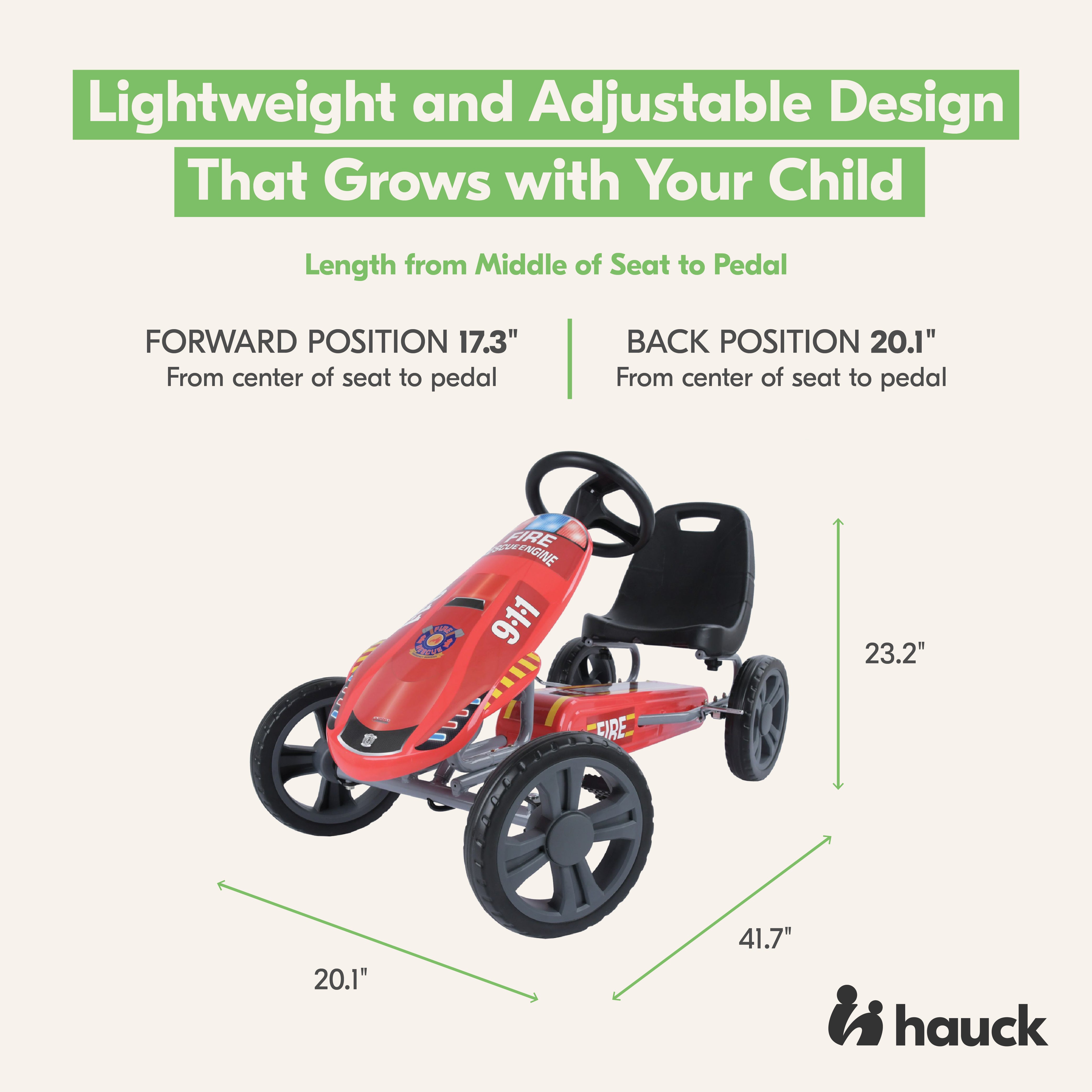 hauck Speedster Pedal Go Kart with Bucket Seat for Kids Ages 4 to 8, Fire Rescue - VMInnovations