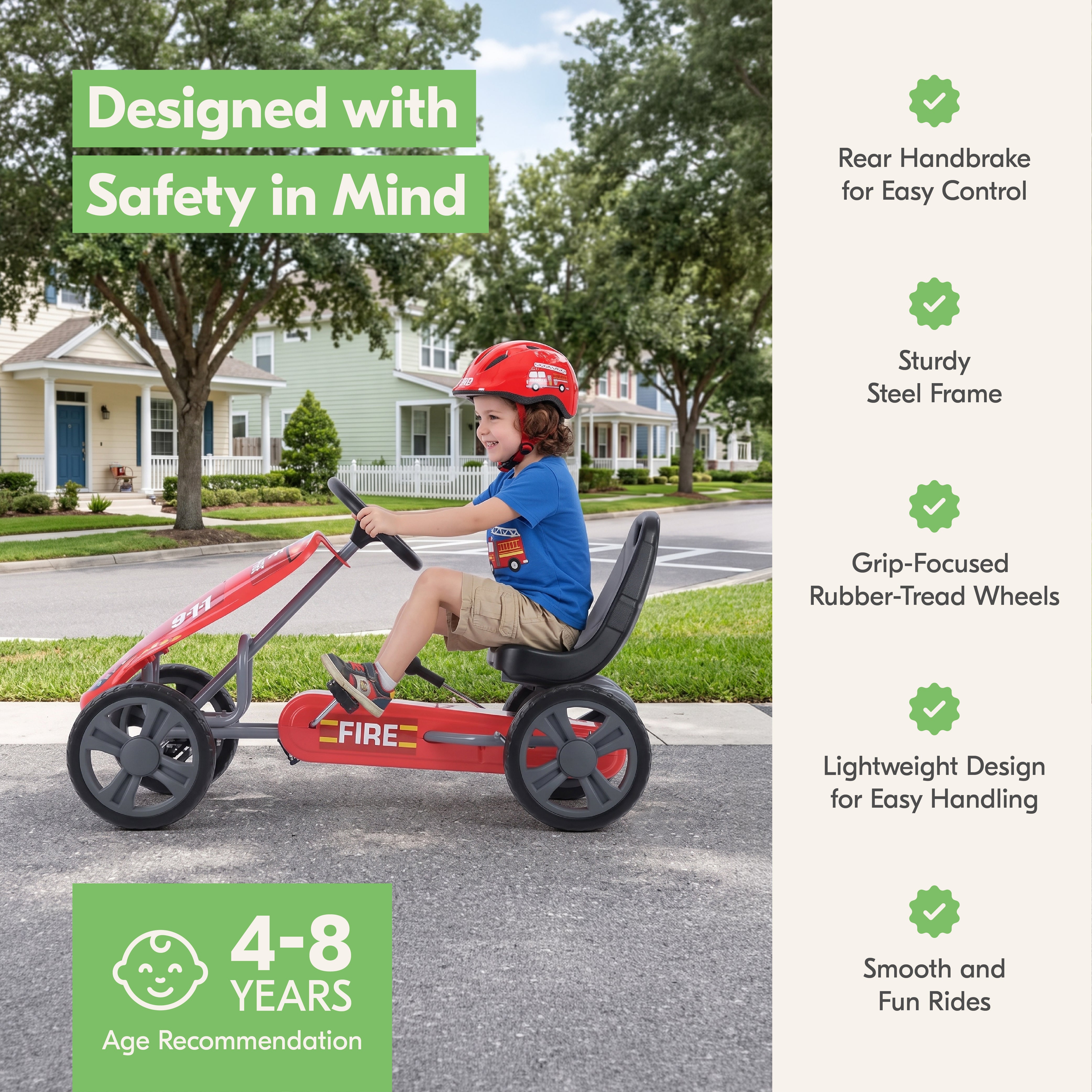 hauck Speedster Pedal Go Kart with Bucket Seat for Kids Ages 4 to 8, Fire Rescue - VMInnovations