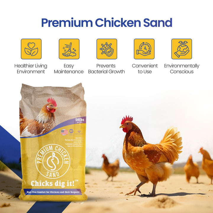 Premium Chicken Sand, Odor Eliminating Bedding for Coops, 50 Lb Bag, 2 Pack