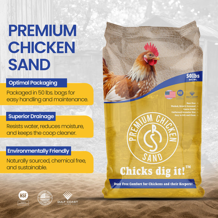 Premium Chicken Sand, Odor Eliminating Bedding for Chicken Coops, 50 Lb Bag