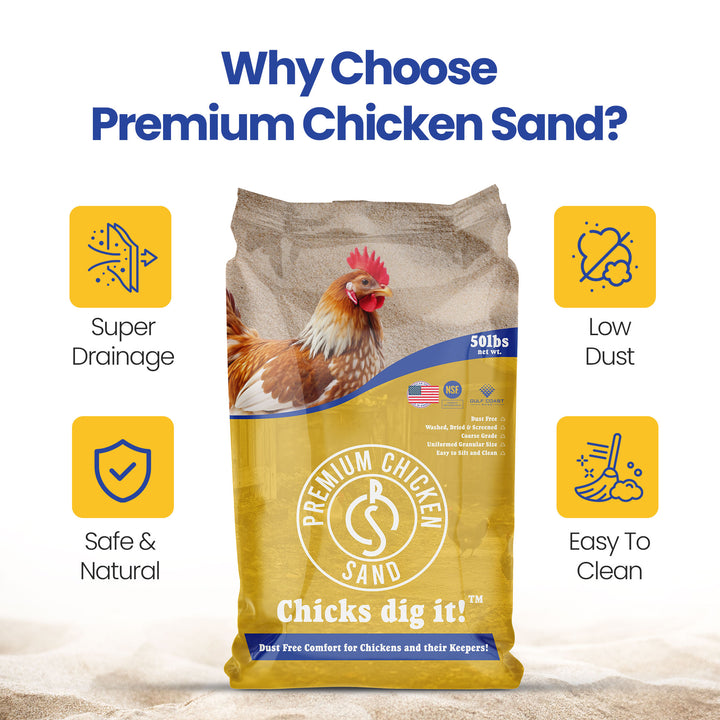 Premium Chicken Sand, Odor Eliminating Bedding for Chicken Coops, 50 Lb Bag