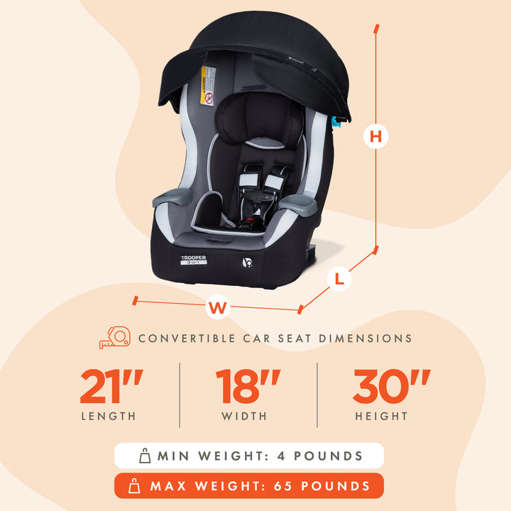 Baby Trend Trooper Plus 3-in-1 Convertible Car Seat with Canopy, Dash Twilight