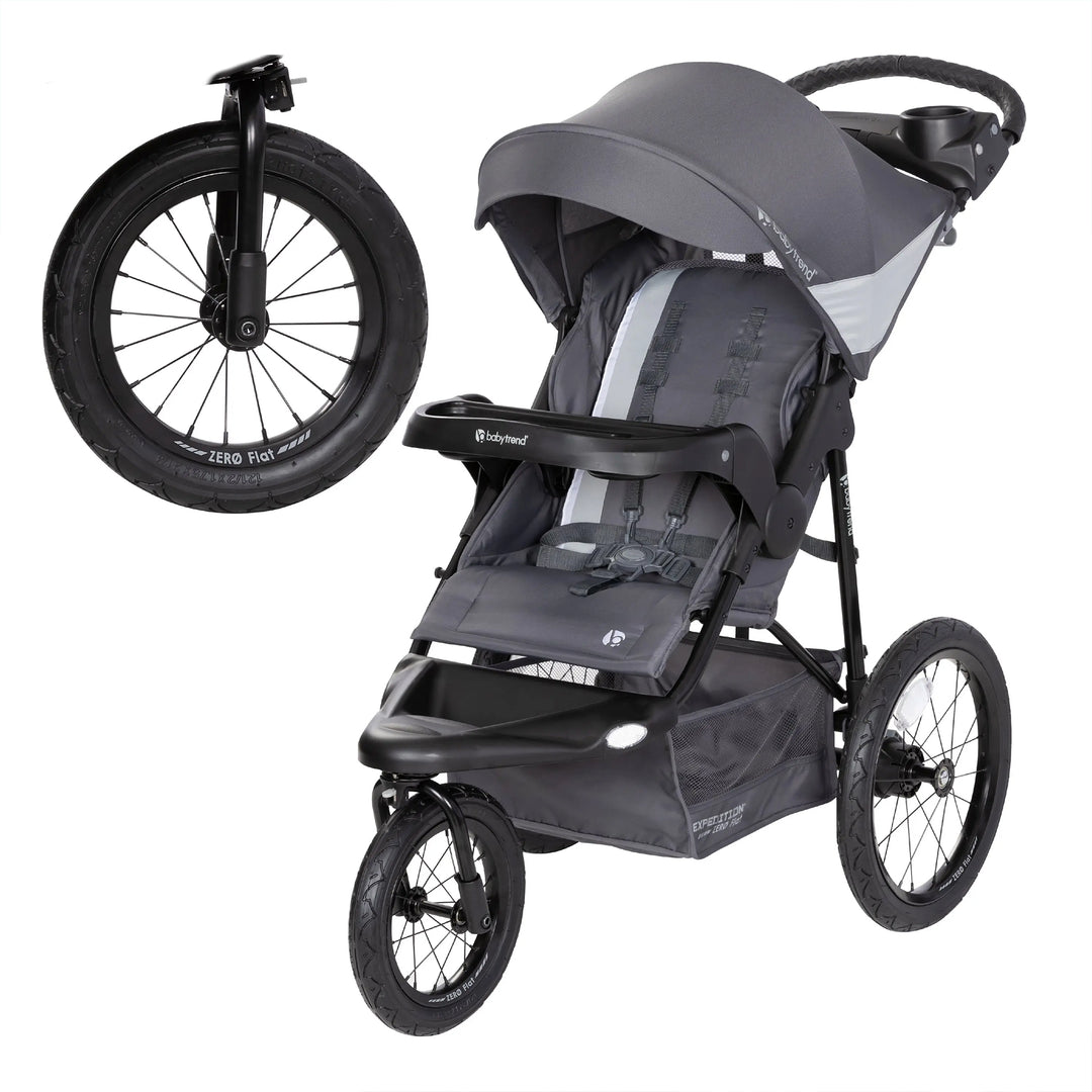 Baby Trend Expedition Zero Flat Jogger Stroller w/Canopy & LED Lights, Dash Grey