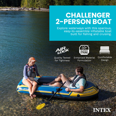 Intex Challenger 2 Inflatable 2 Person Floating Boat Raft Set w/ Oars & Air Pump - VMInnovations