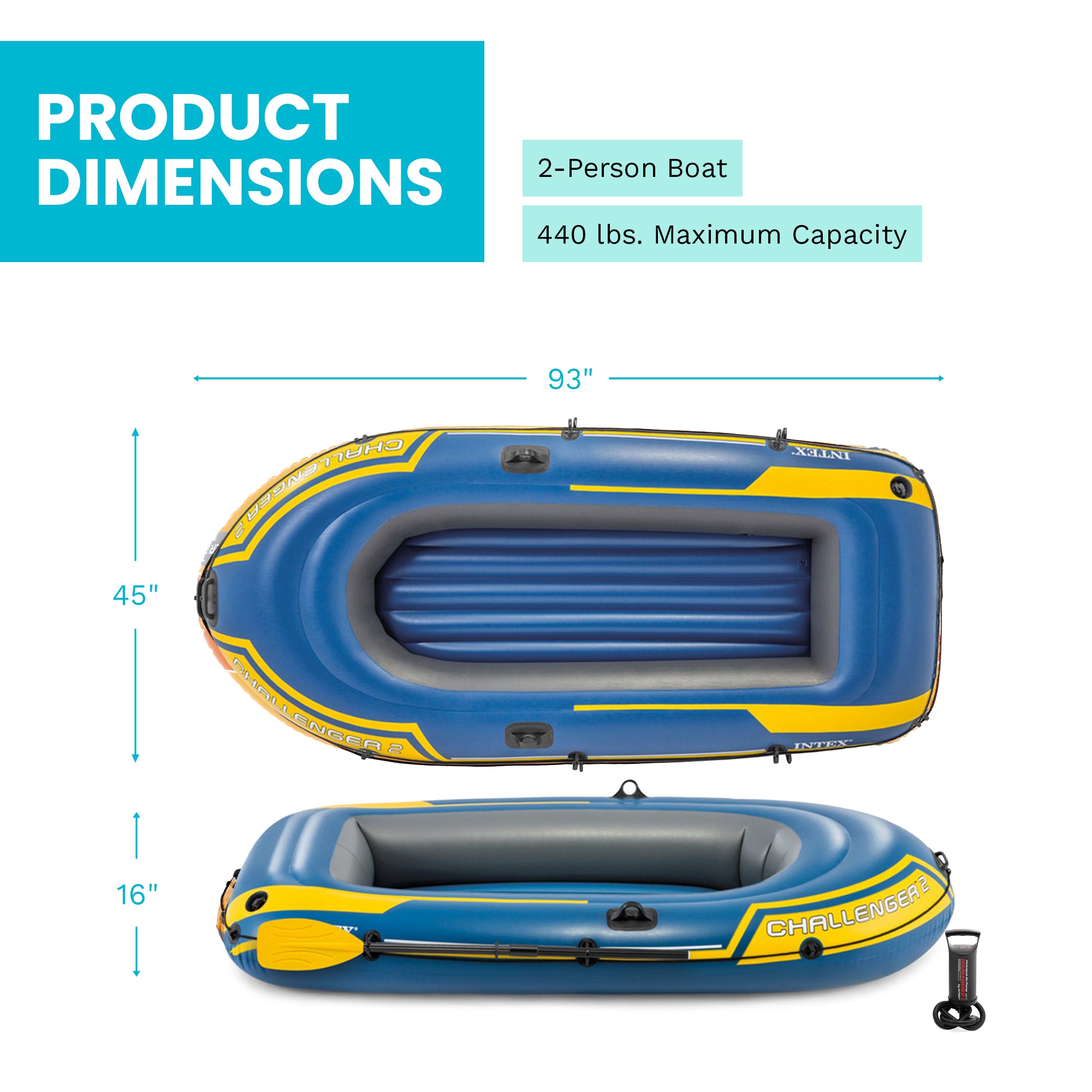 Intex Challenger 2 Inflatable 2 Person Floating Boat Raft Set w/ Oars & Air Pump - VMInnovations