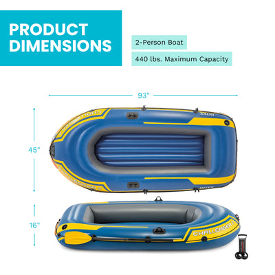Intex Challenger 2 Inflatable 2 Person Floating Boat Raft Set w/ Oars & Air Pump - VMInnovations